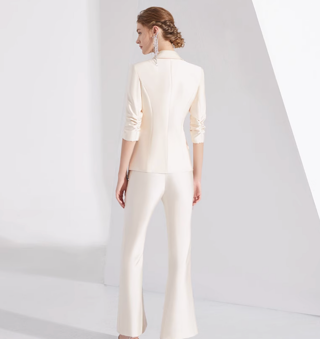 tailored pantsuit with floral embroidered lapel – GLIMMER