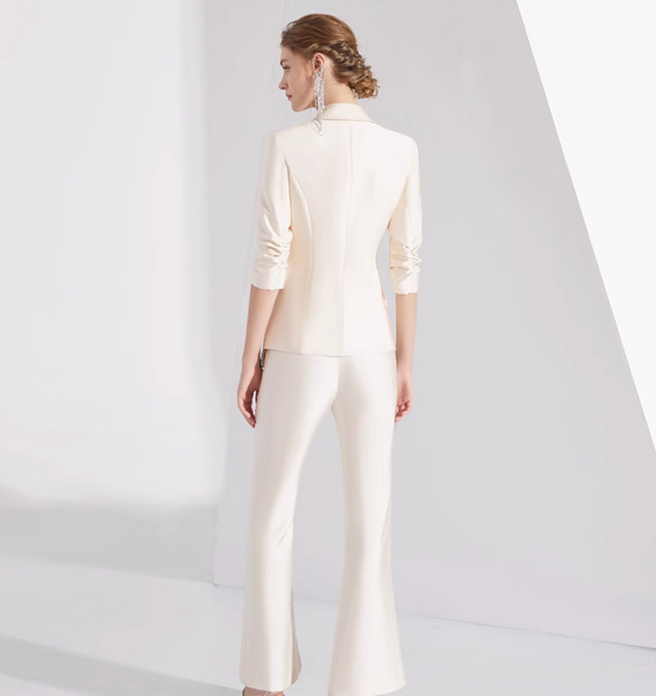 tailored pantsuit with floral embroidered lapel – GLIMMER