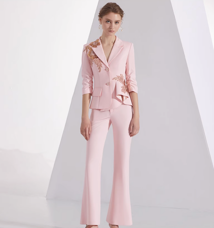 costume évasé sur mesure avec manches bouffantes en satin – VALENCIA 