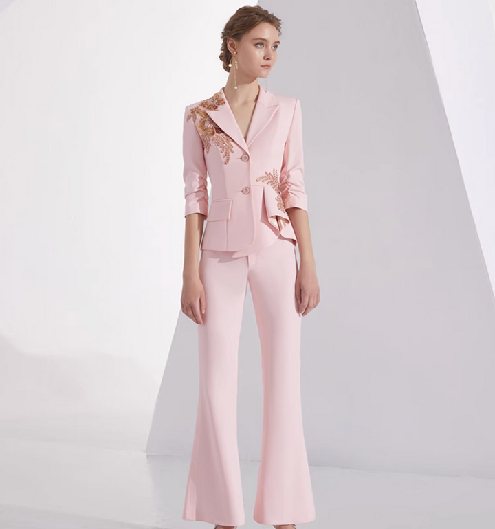 costume évasé sur mesure avec manches bouffantes en satin – VALENCIA 