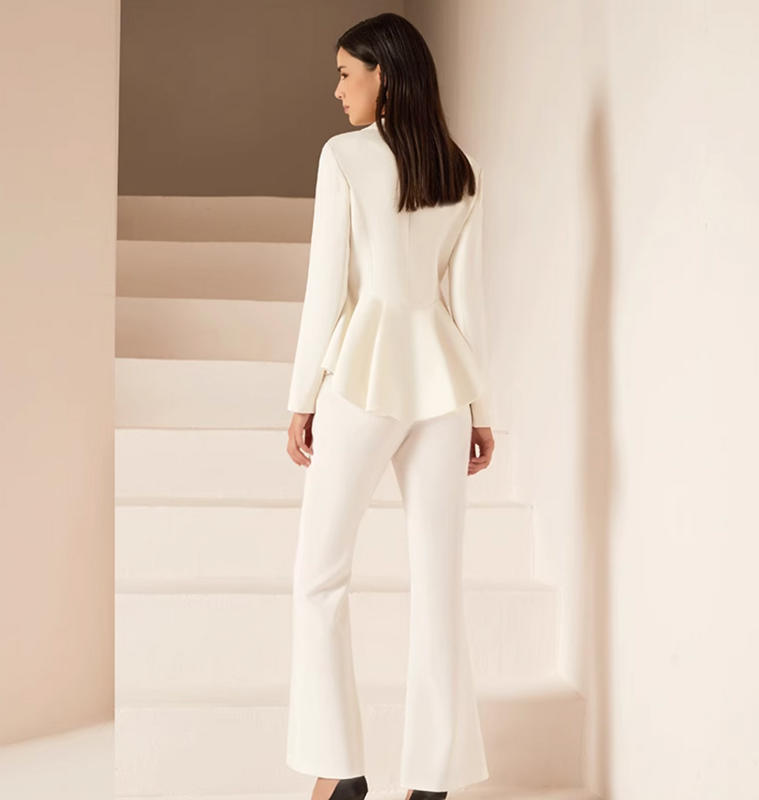 peplum pantsuit with gold floral embroidery – GODEIYA