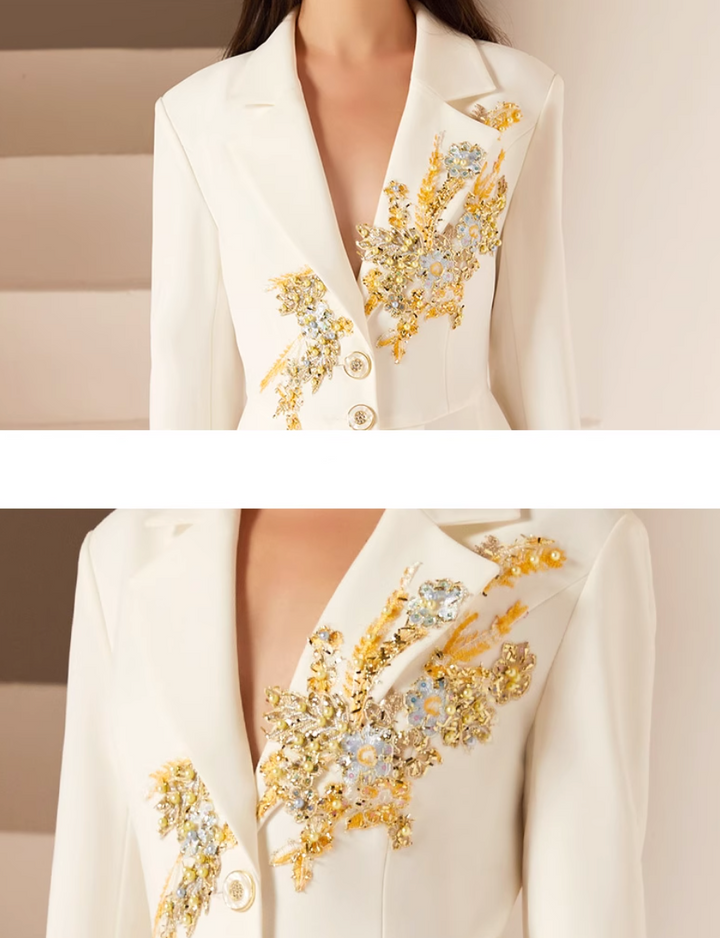 peplum pantsuit with gold floral embroidery – GODEIYA