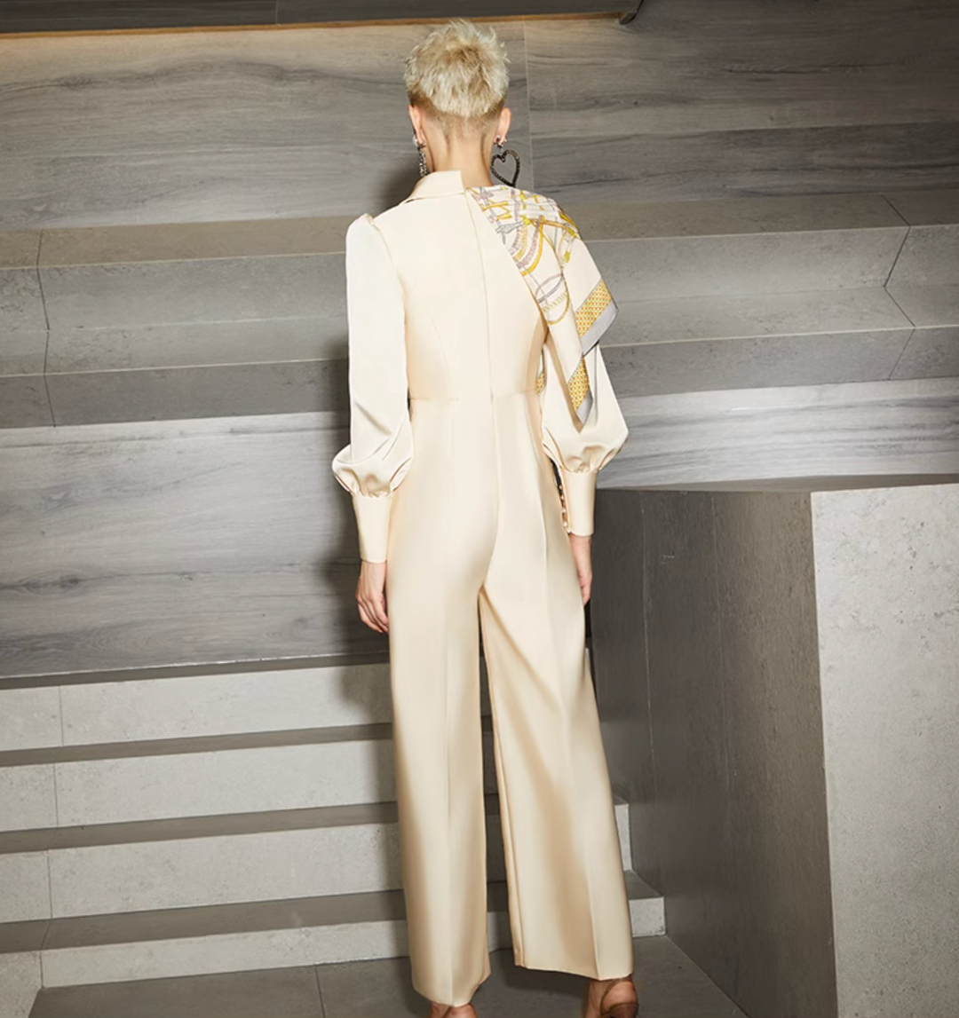 wide-leg jumpsuit with silk scarf detail – NOIR ET
