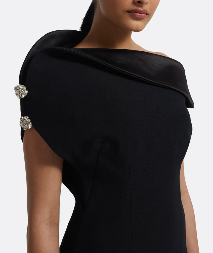 asymmetric off-shoulder midi dress with satin fold – SERIIYE