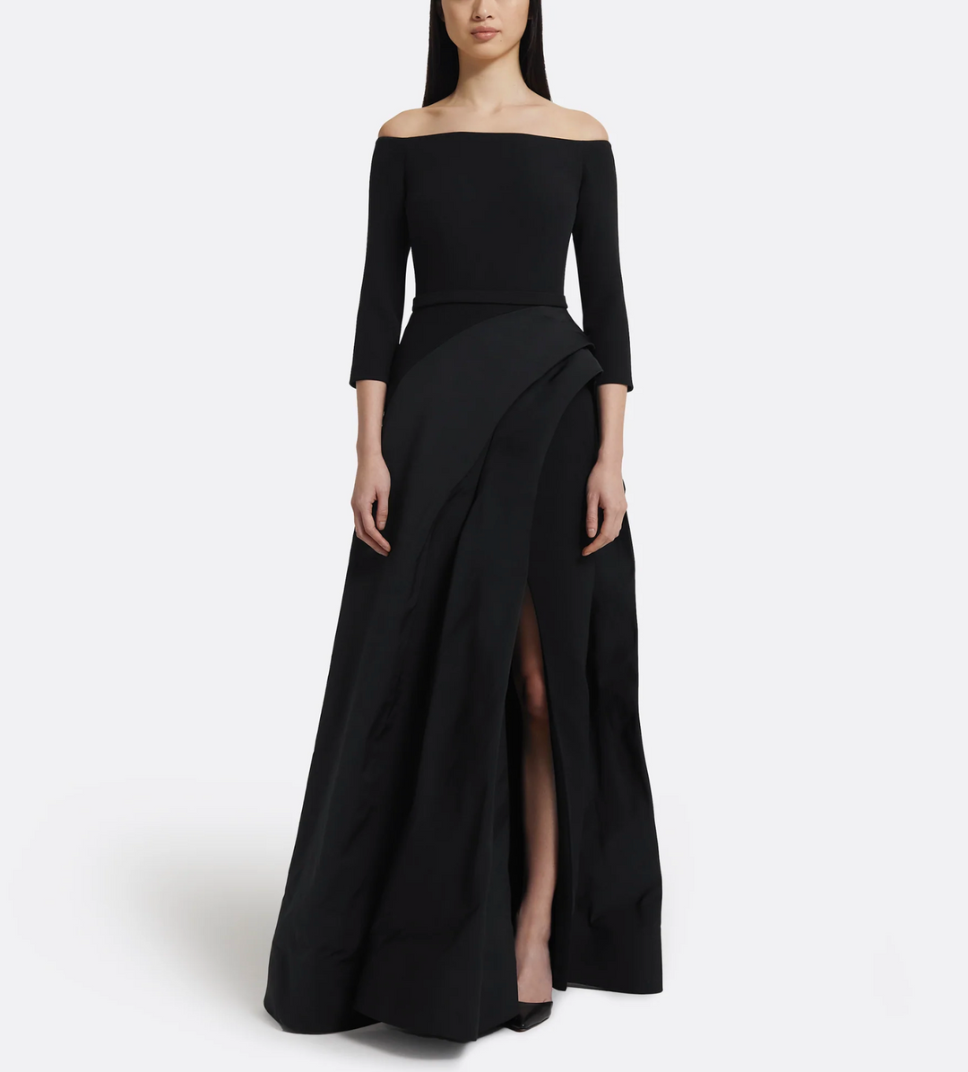 off-shoulder gown with draped slit skirt – NOLEIN