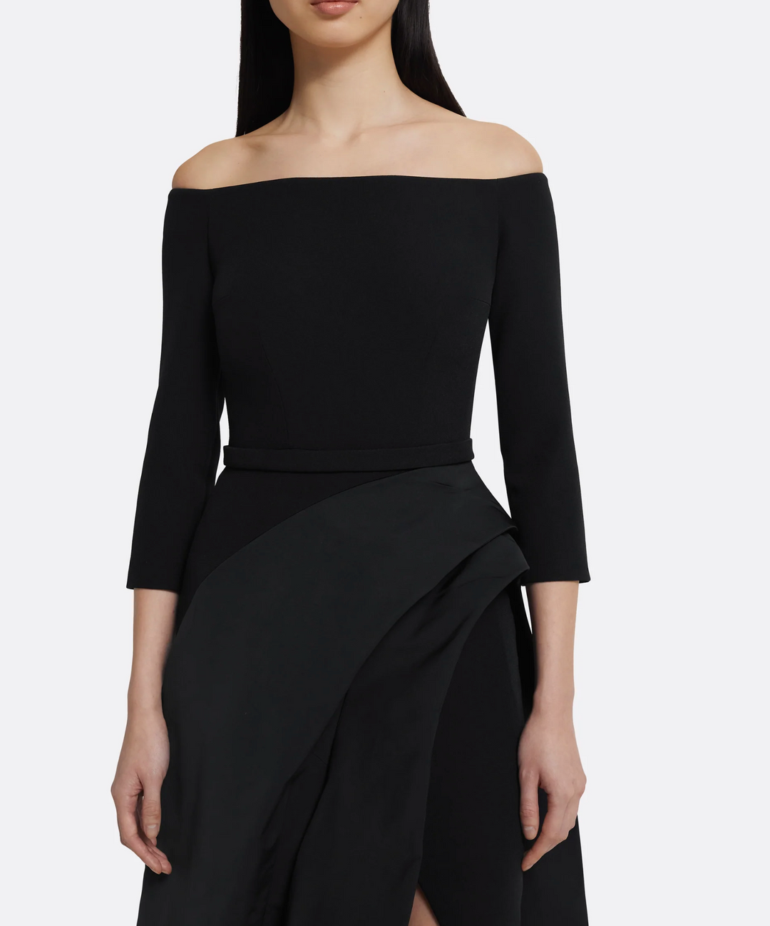 off-shoulder gown with draped slit skirt – NOLEIN