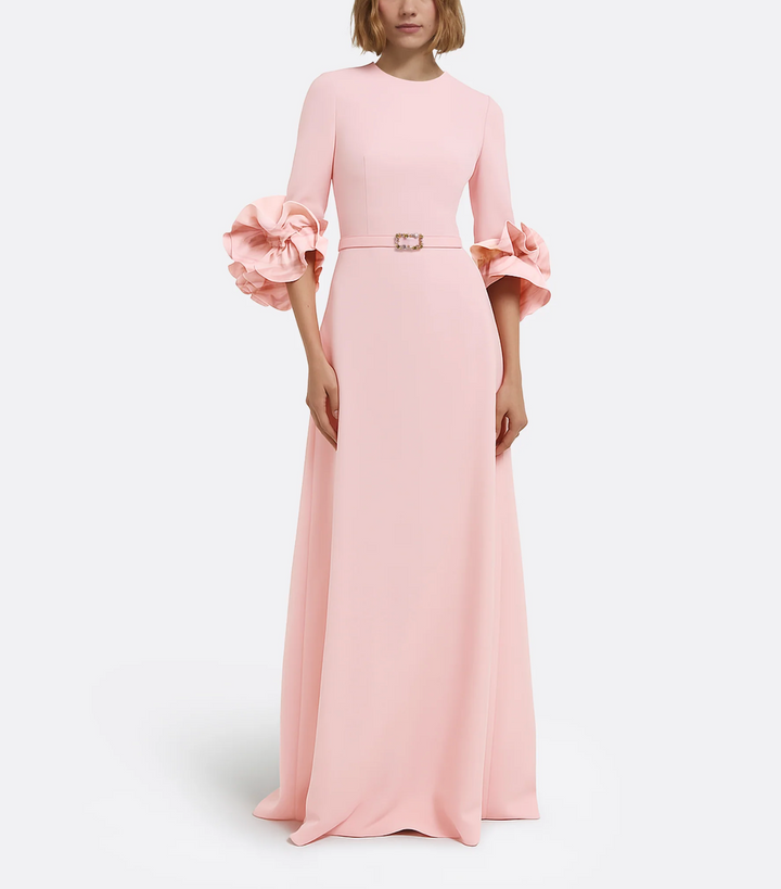 long-sleeve gown with floral cuff accents – ROSABELLE