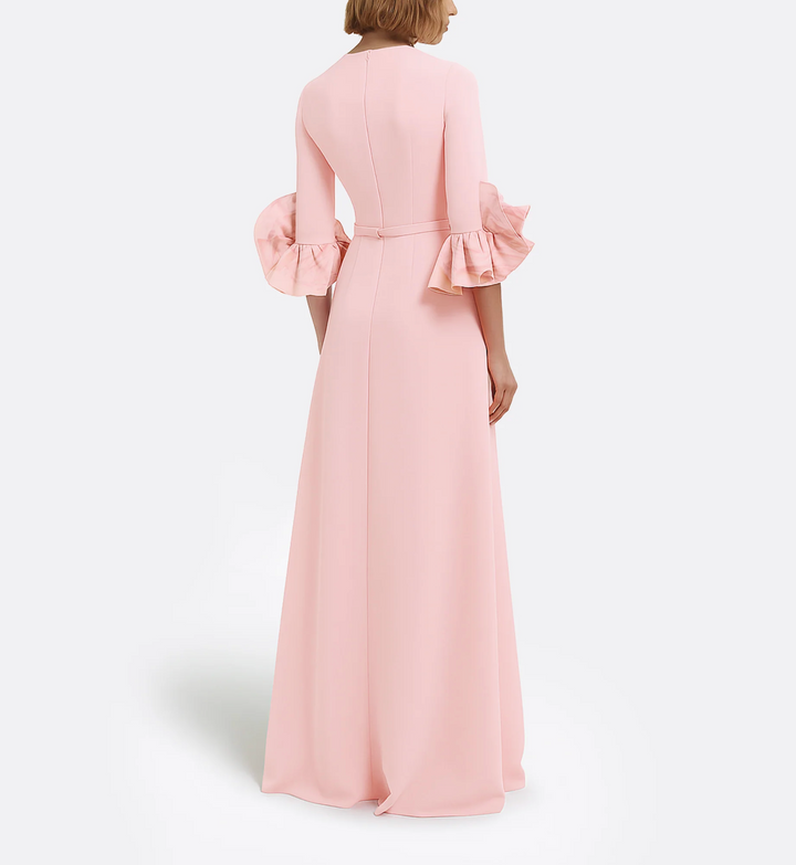 long-sleeve gown with floral cuff accents – ROSABELLE
