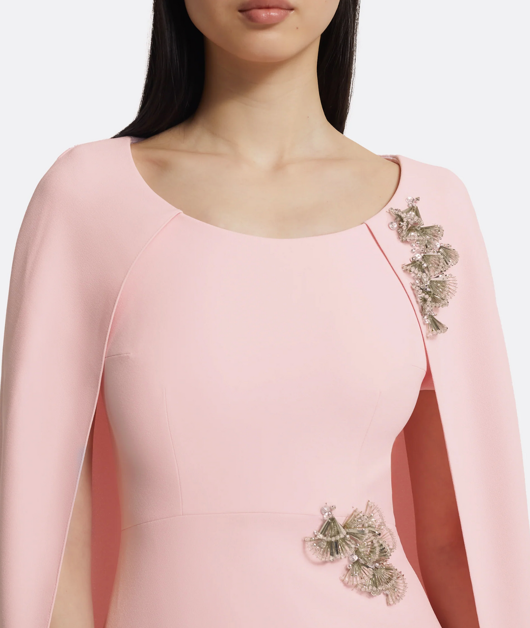 cape-sleeve gown with floral appliqué – AMEIRA