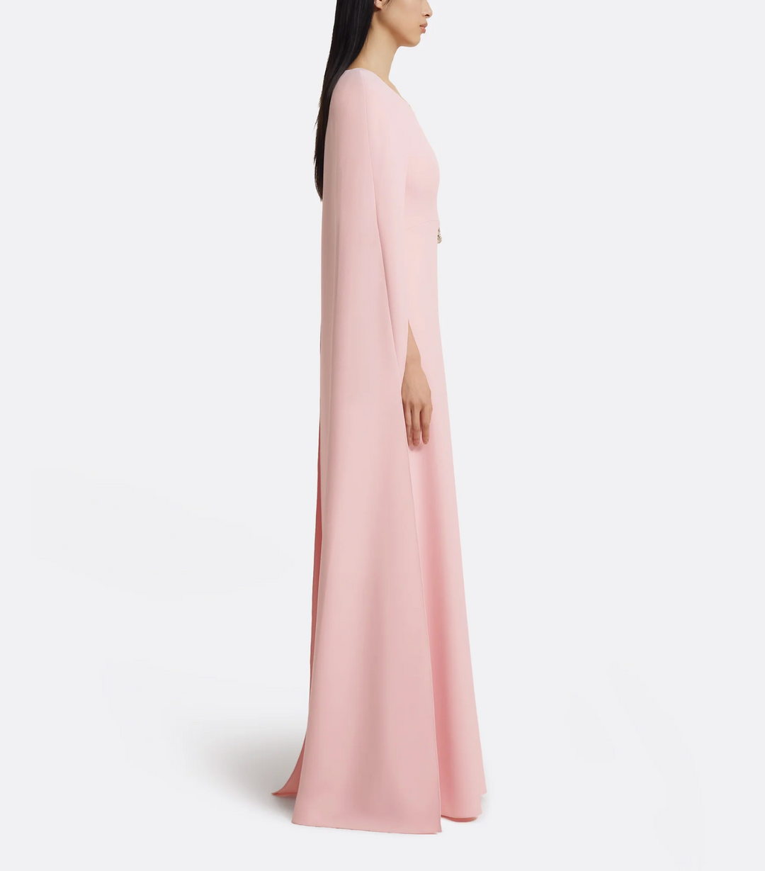 cape-sleeve gown with floral appliqué – AMEIRA