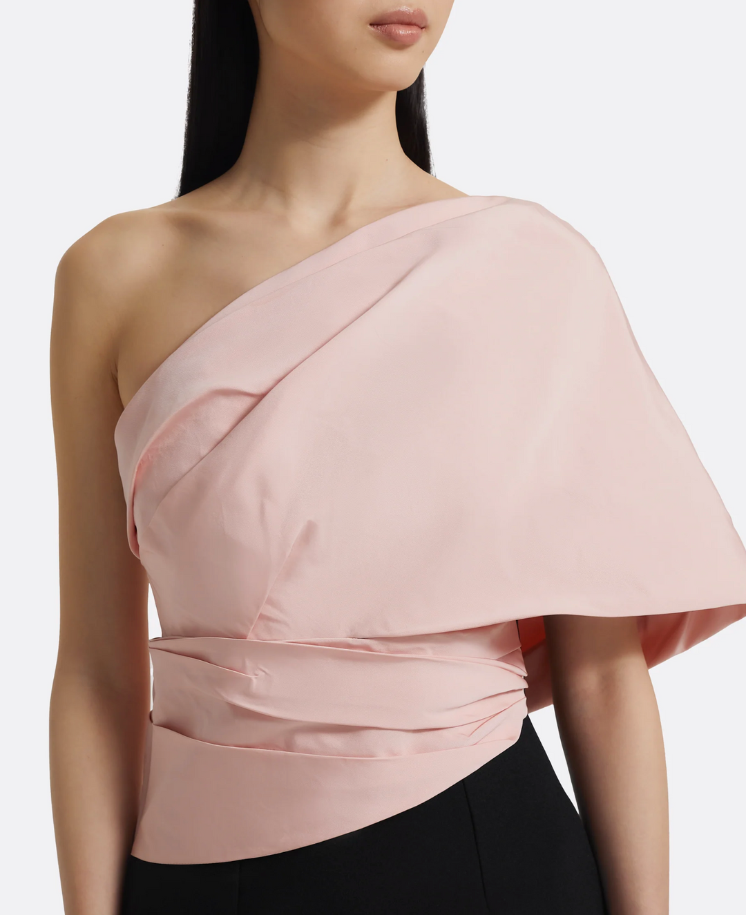 one-shoulder gown with draped satin bodice – CELESTE