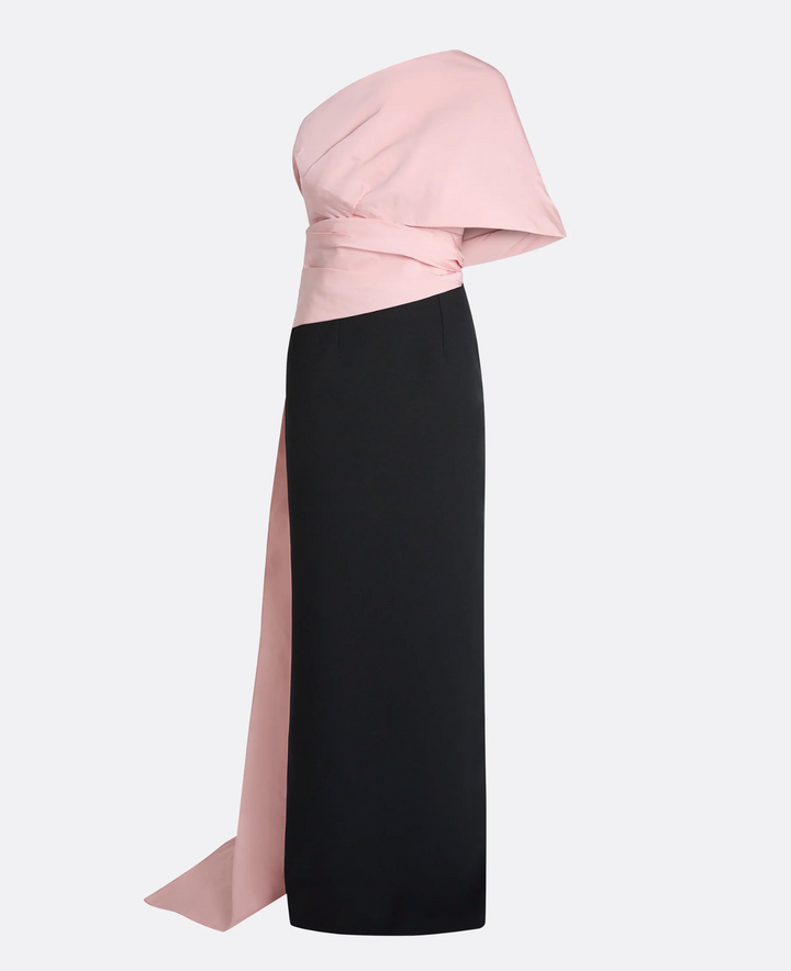 one-shoulder gown with draped satin bodice – CELESTE