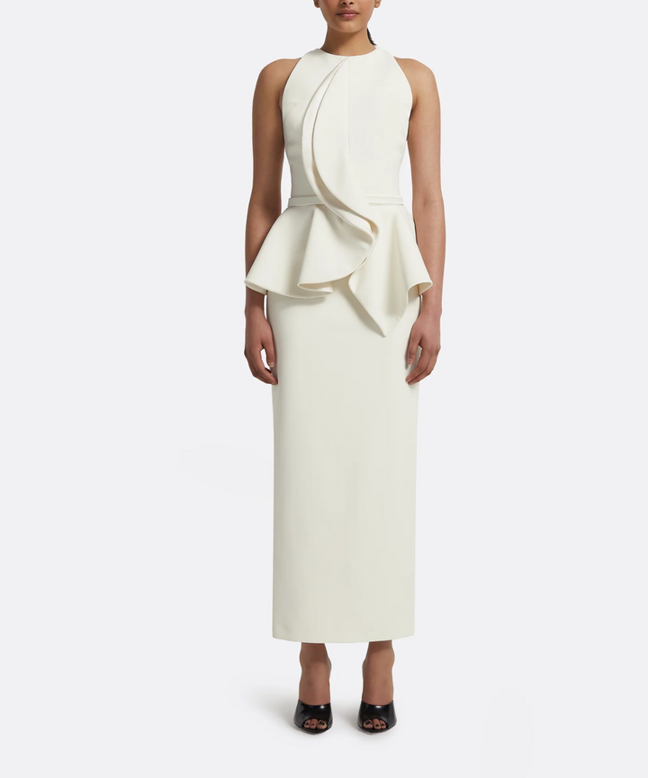 halter midi dress with sculpted peplum – ISOLDE