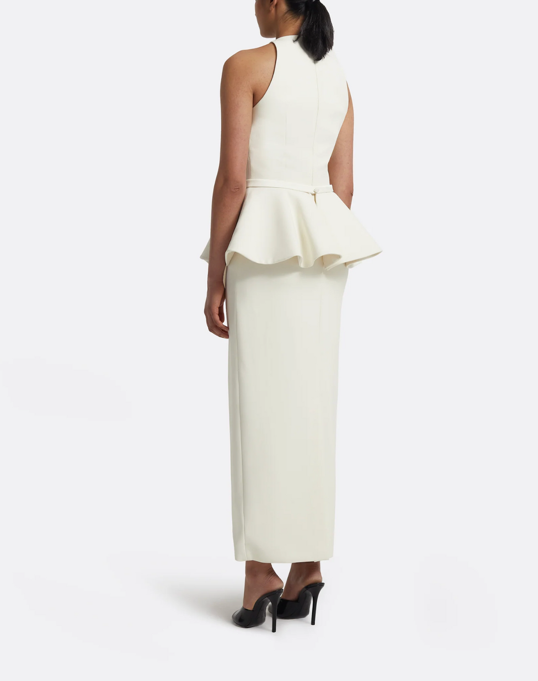 halter midi dress with sculpted peplum – ISOLDE