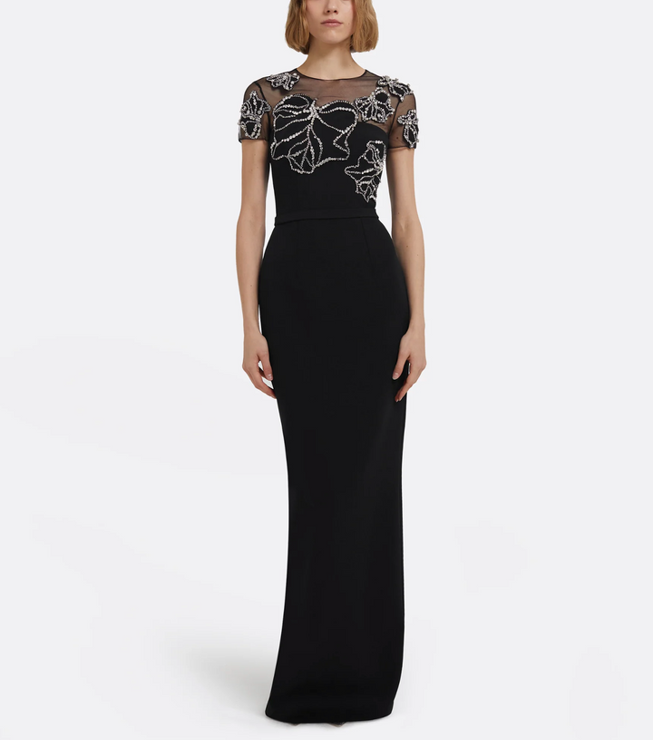 embroidered illusion gown with beaded floral motifs – SELENE