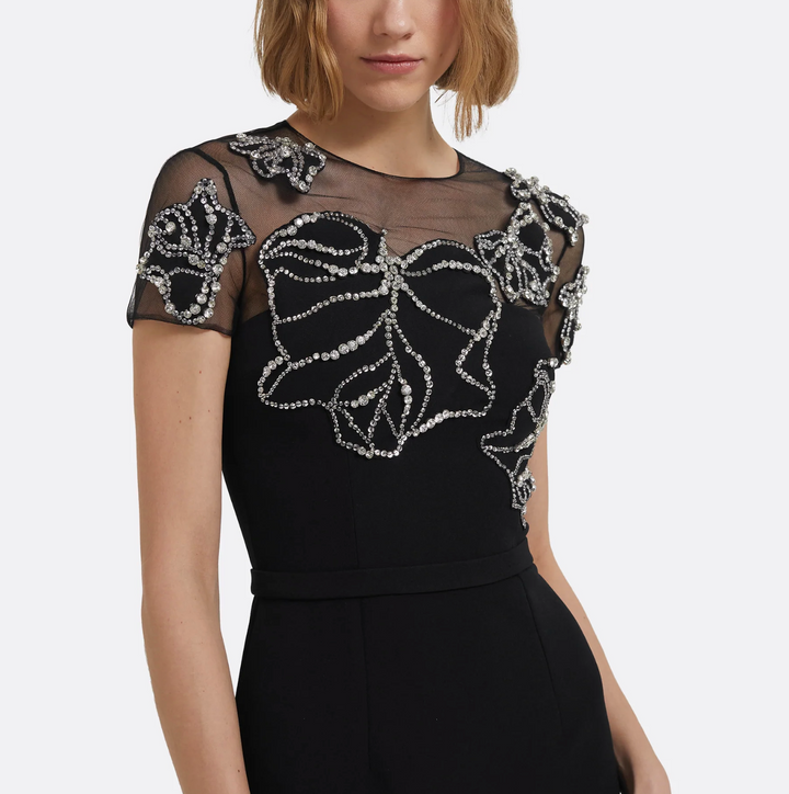 embroidered illusion gown with beaded floral motifs – SELENE