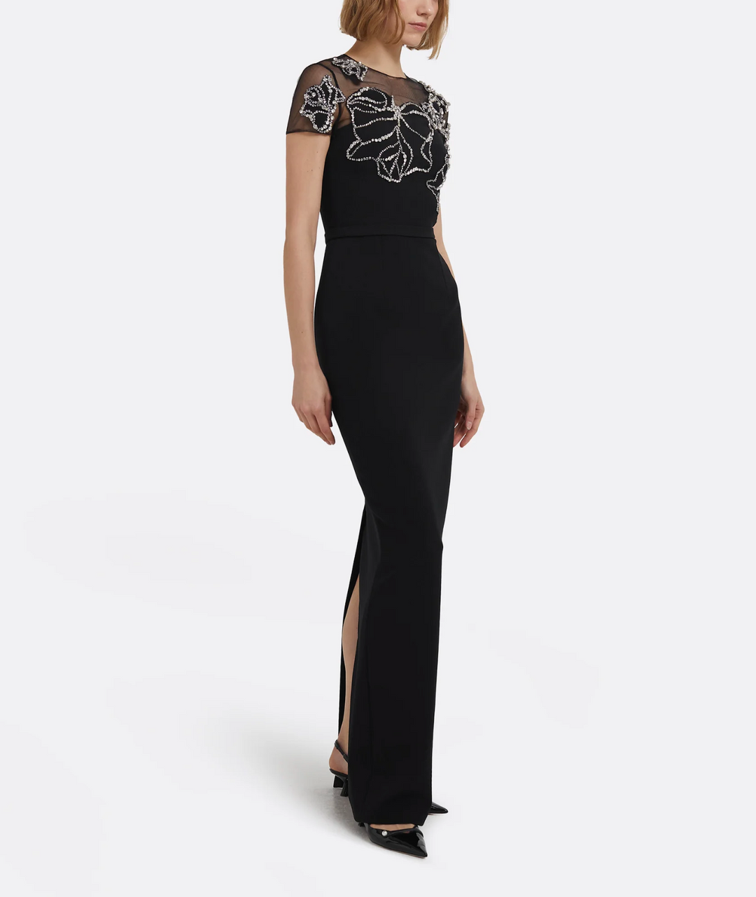 embroidered illusion gown with beaded floral motifs – SELENE