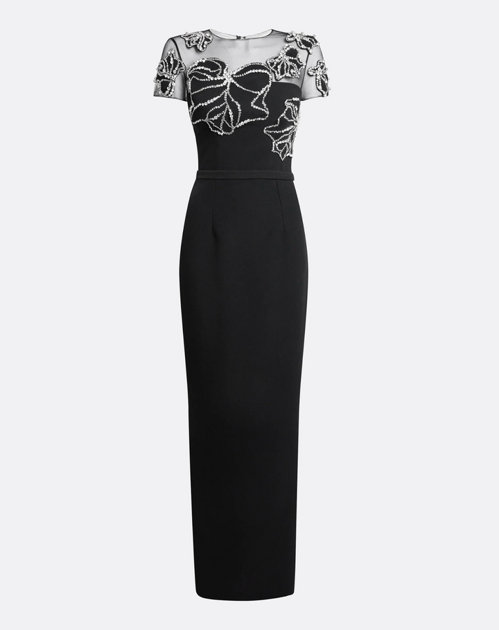 embroidered illusion gown with beaded floral motifs – SELENE