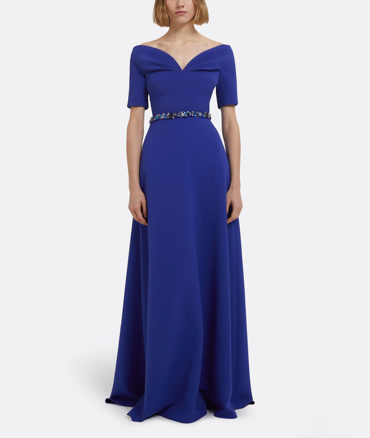 off-shoulder A-line gown with jeweled waist – AZIRA