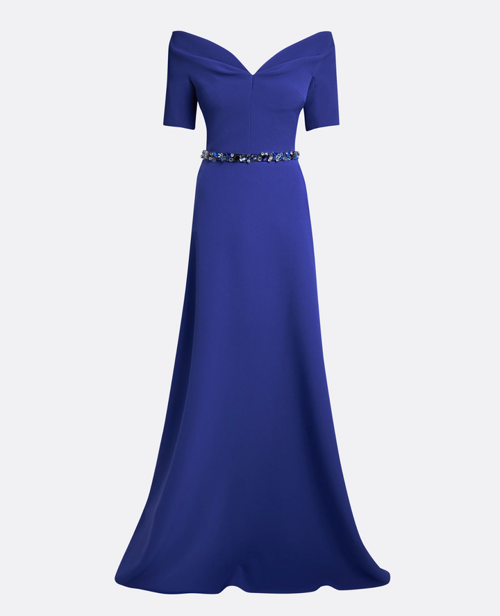 off-shoulder A-line gown with jeweled waist – AZIRA