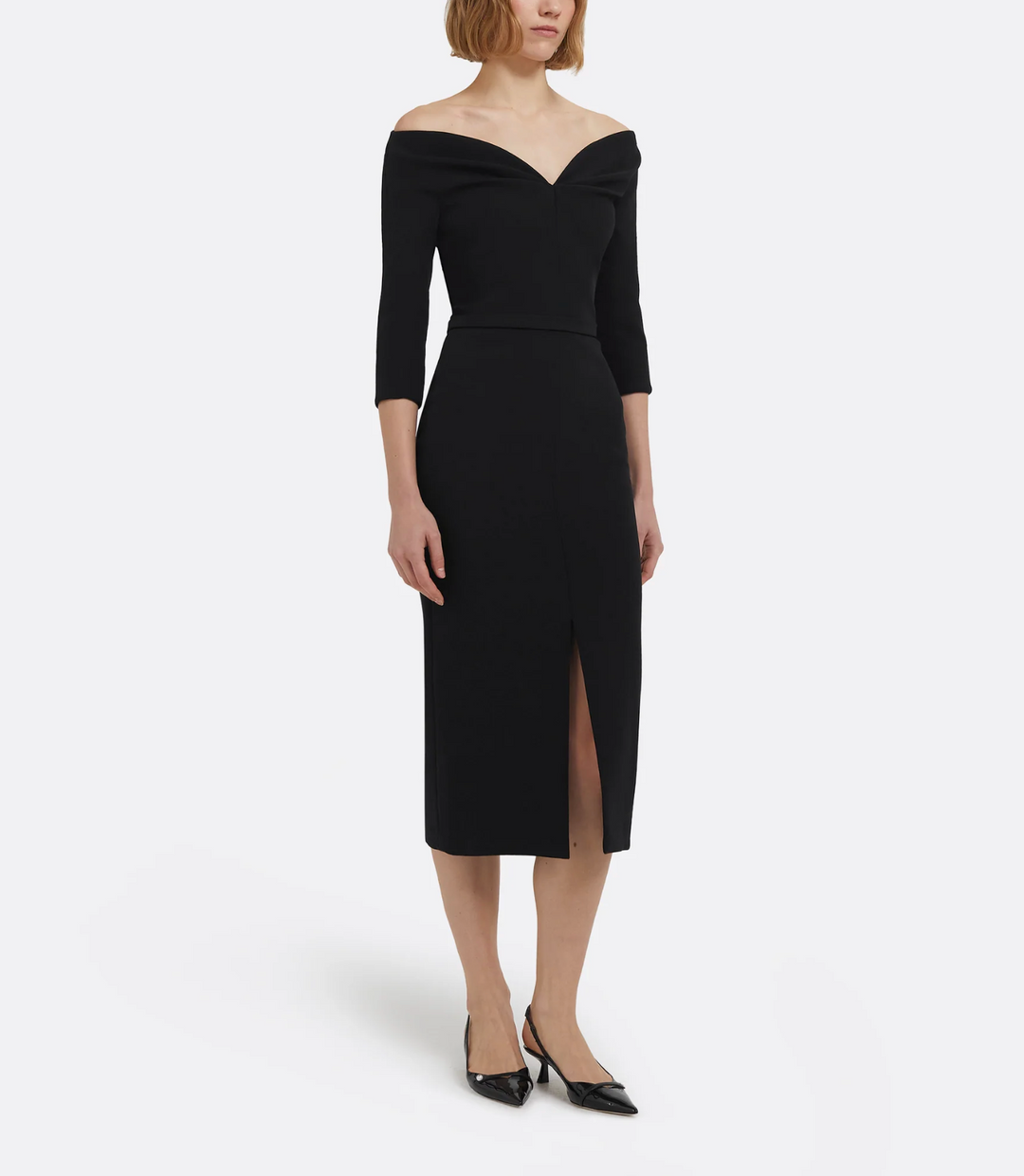 off-shoulder midi dress with three-quarter sleeves – VIVIENNE