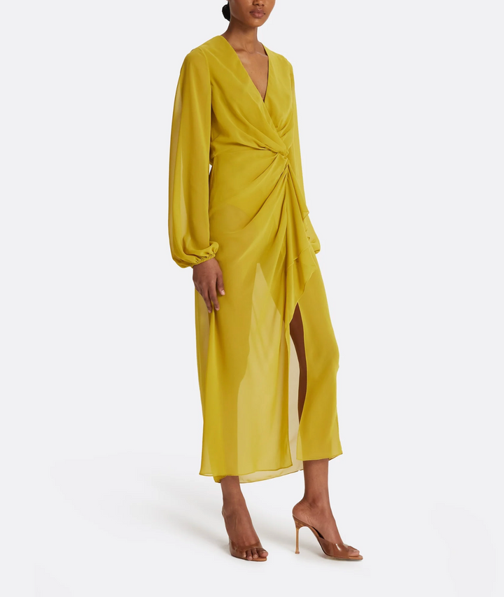 draped chiffon dress with long sleeves – SOLANA