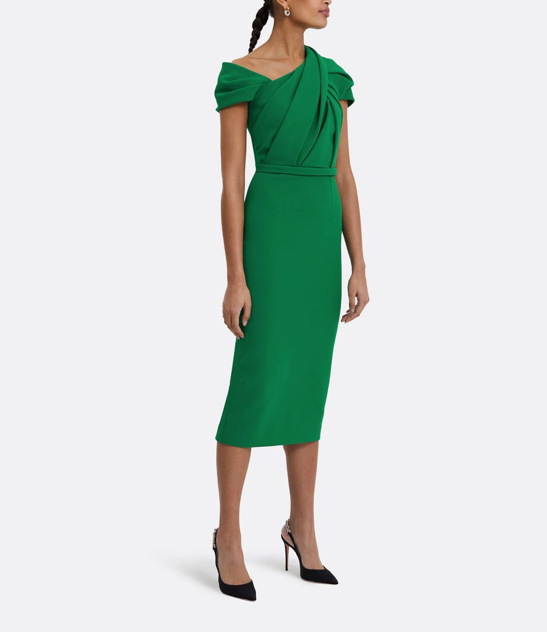 off-shoulder pencil dress with pleated bodice – ZEYILA