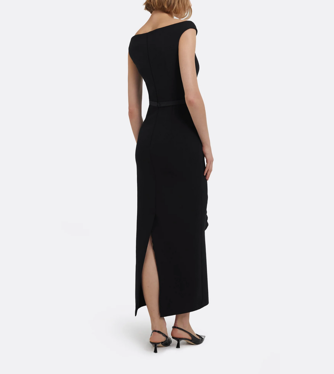 off-shoulder gown with layered drape – GOLEIE