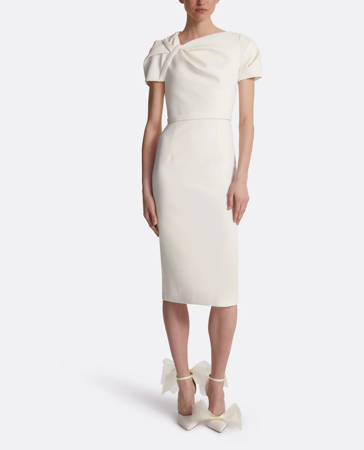 short-sleeve pencil dress with twisted neckline – SORIEL