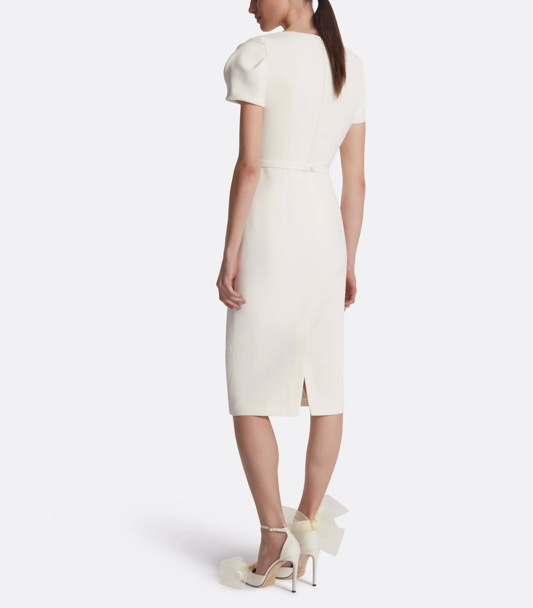 short-sleeve pencil dress with twisted neckline – SORIEL