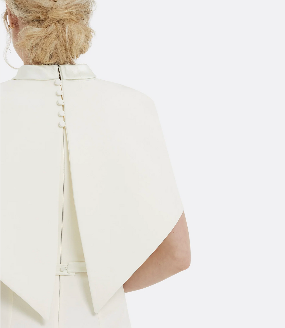 high-neck column dress with cape overlay – ESME