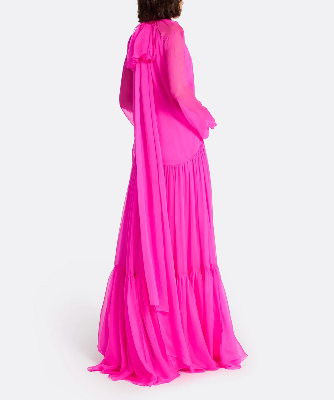 high-neck chiffon gown with bishop sleeves – FALEIIN