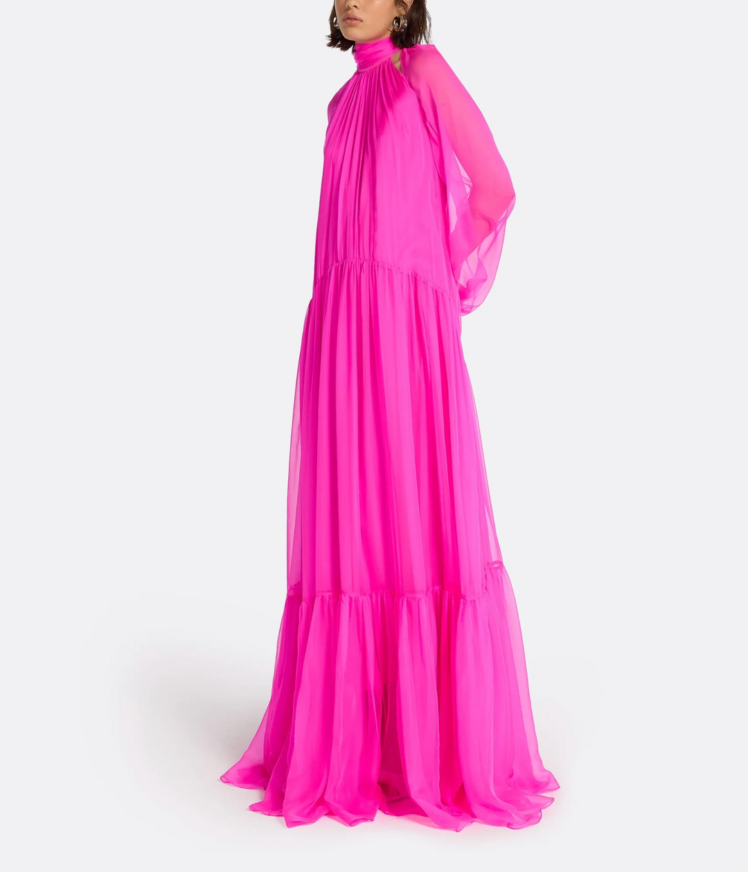 high-neck chiffon gown with bishop sleeves – FALEIIN