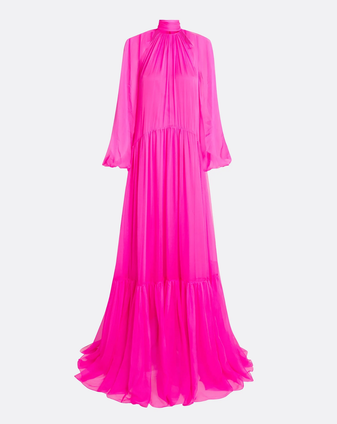 high-neck chiffon gown with bishop sleeves – FALEIIN