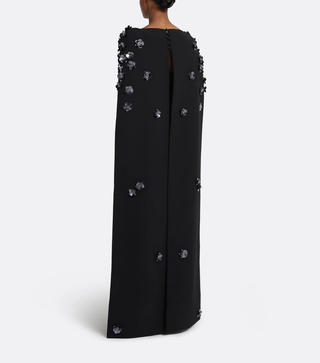 cape-sleeve gown with floral appliqué – NOCTURNE