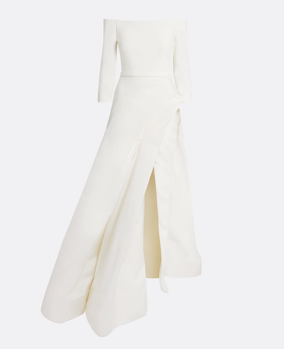 off-shoulder gown with draped slit skirt – ALYAAH