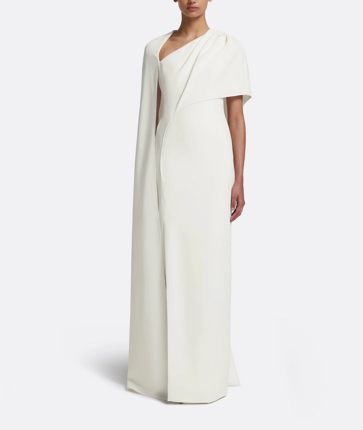 one-shoulder gown with cape overlay – OPAL