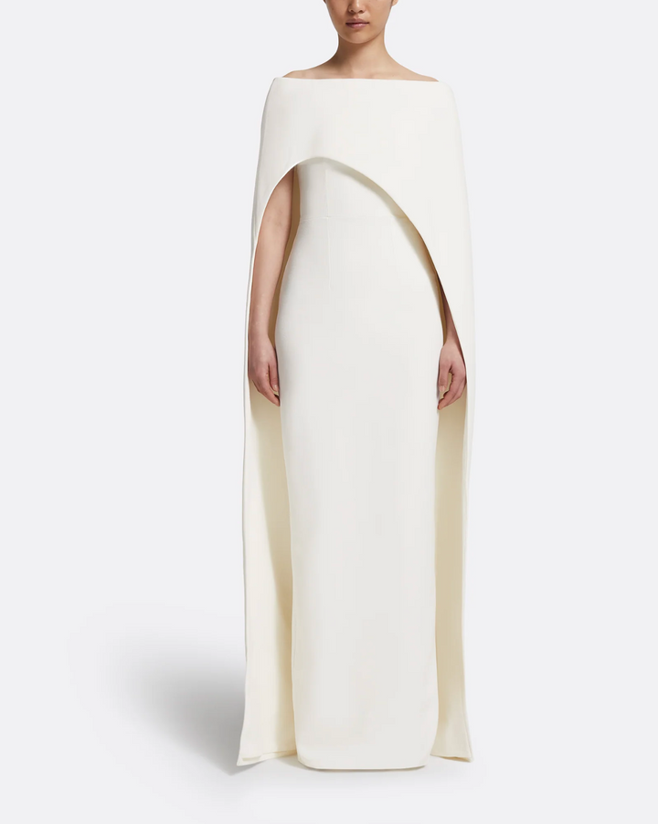 ff-shoulder gown with sculpted cape – CELISTE