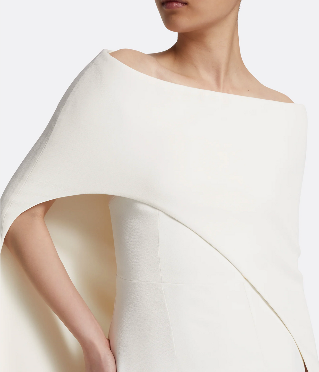 ff-shoulder gown with sculpted cape – CELISTE