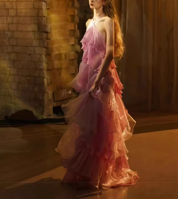 strapless velvet gown with pearl gradient – SILERYA