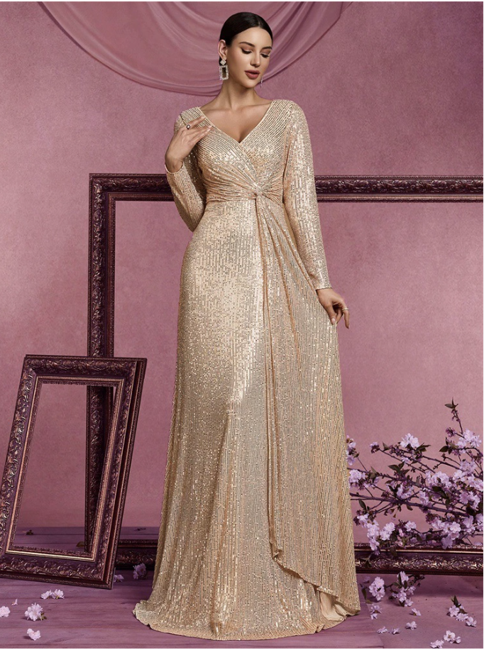 sleeve sequin wrap gown – FUCHSIA RAY