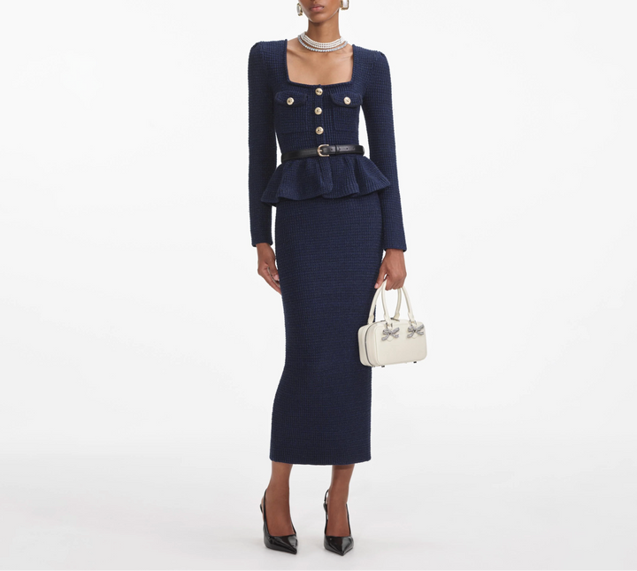 Structured tweed peplum jacket and pencil skirt set – NAVENE