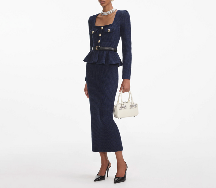 Structured tweed peplum jacket and pencil skirt set – NAVENE