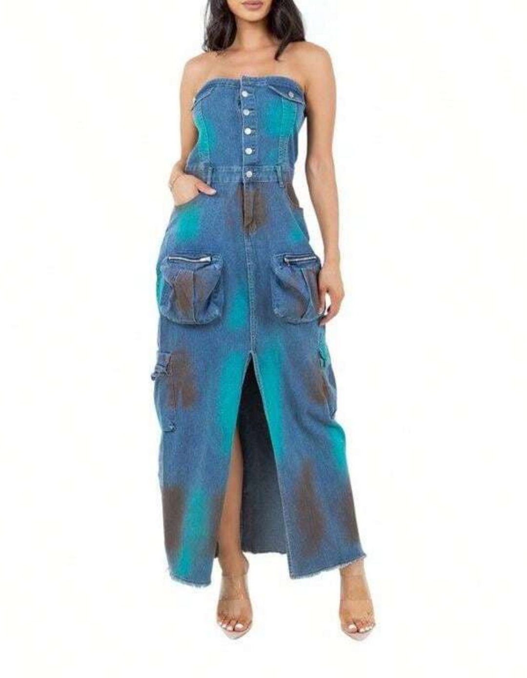 Haut à manches évasées plissées et ensemble jupe longue avec ceinture à la taille – Rosiny 