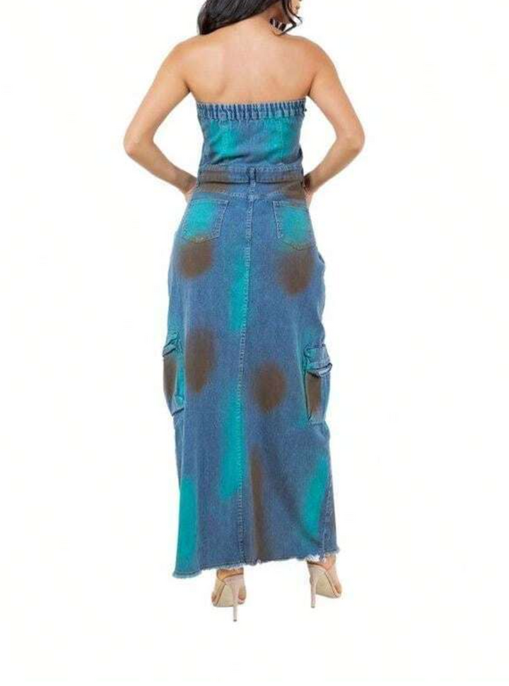 Haut à manches évasées plissées et ensemble jupe longue avec ceinture à la taille – Rosiny 