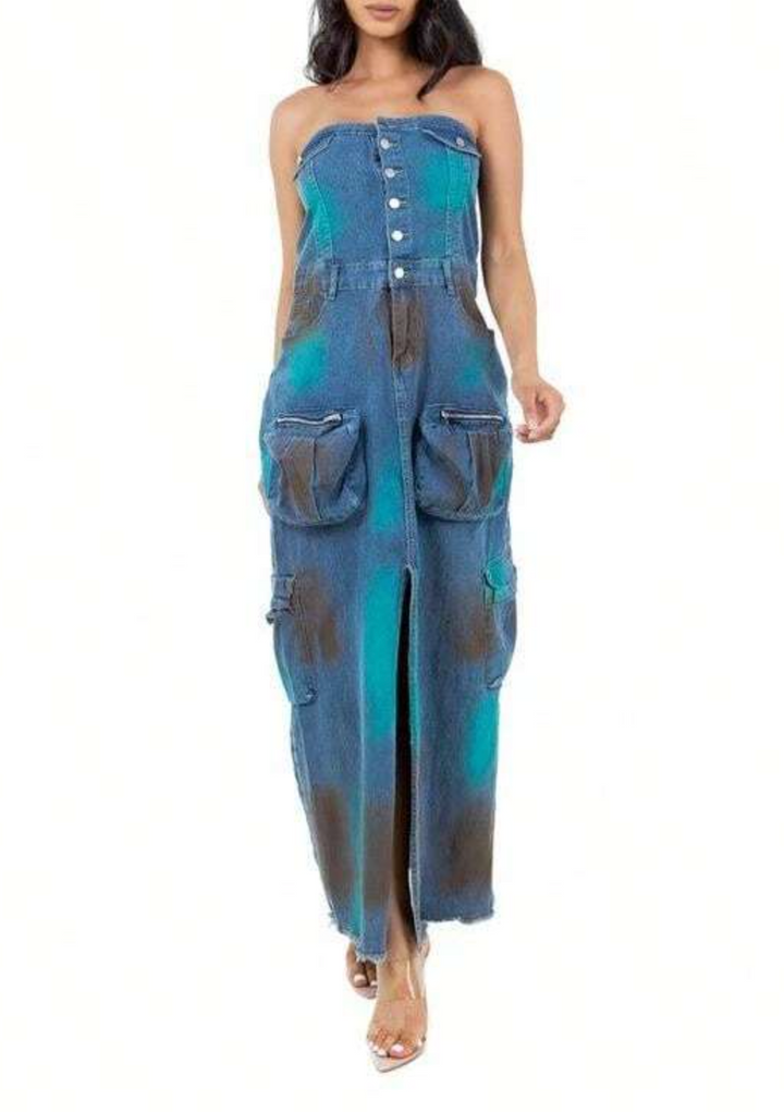 Haut à manches évasées plissées et ensemble jupe longue avec ceinture à la taille – Rosiny 