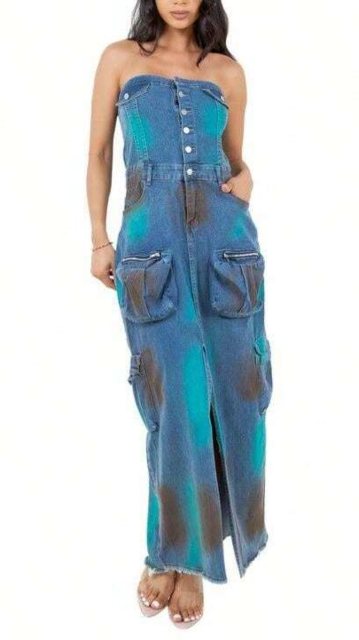 Haut à manches évasées plissées et ensemble jupe longue avec ceinture à la taille – Rosiny 