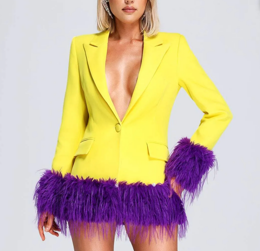 feather-trim tailored blazer – AURORA