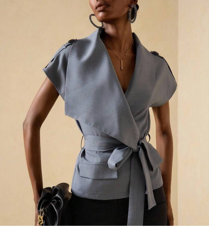 sleeveless wrap jacket with wide lapels – GREYSON