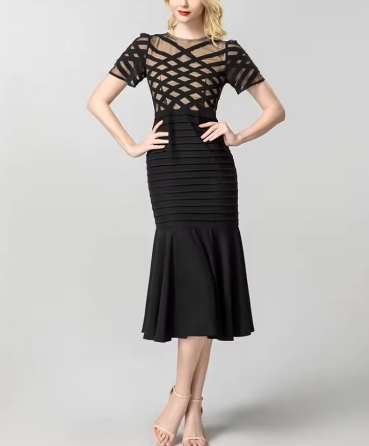 mesh panel bandage midi dress with mermaid hem – ASTRID